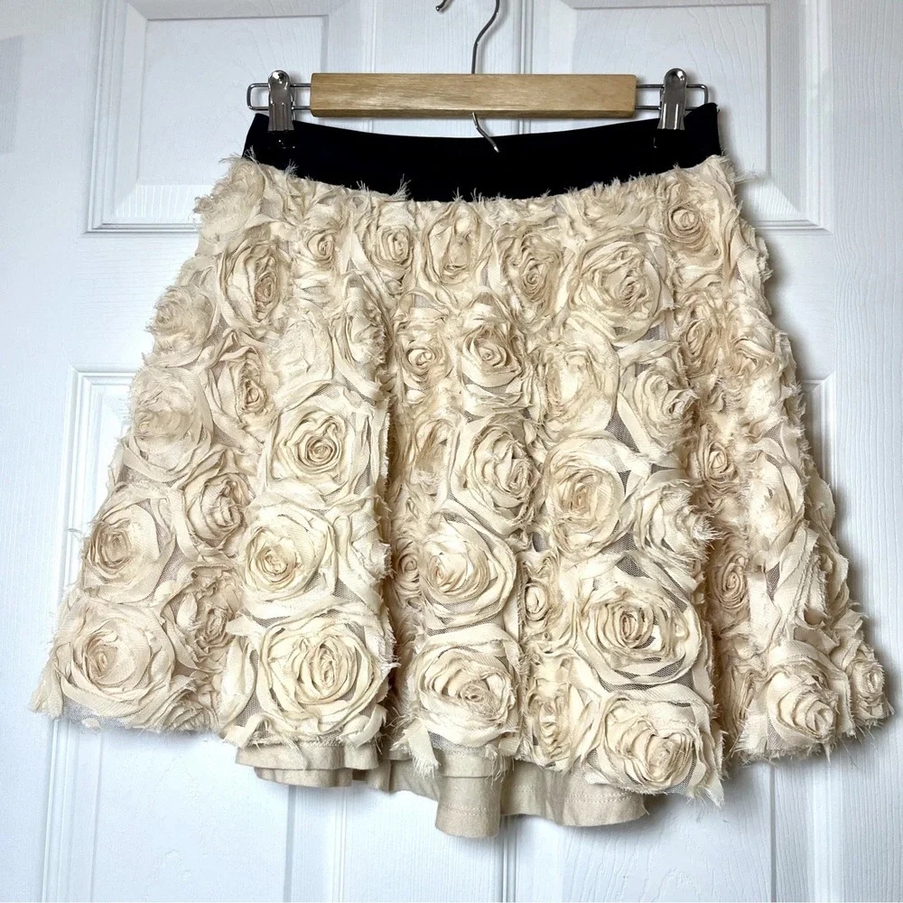 Free People Rosette Floral Mini Skirt Ivory Cream XS Petite Coquette Cottagecore
